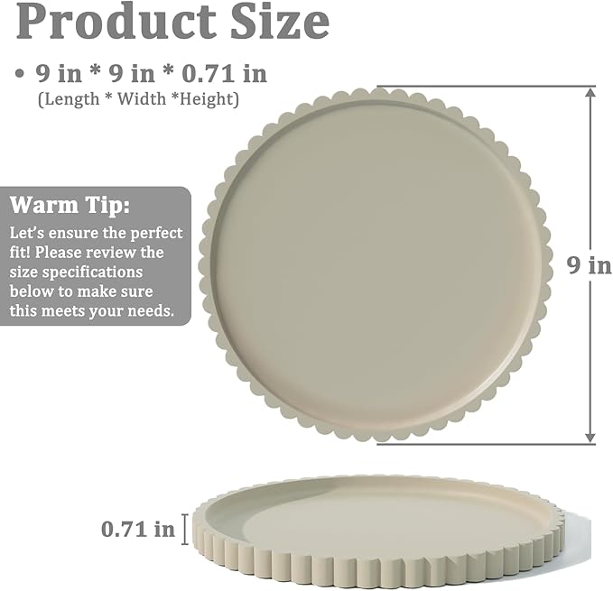 HighHerz Silicone Bathroom Countertop and Vanity Tray, Round Silicone Bathroom Tray, Modern Bathroom Decor, Coffee Table Decor, Decorative Tray for Candle, Perfume, Plants (Khaki, 9 inch)