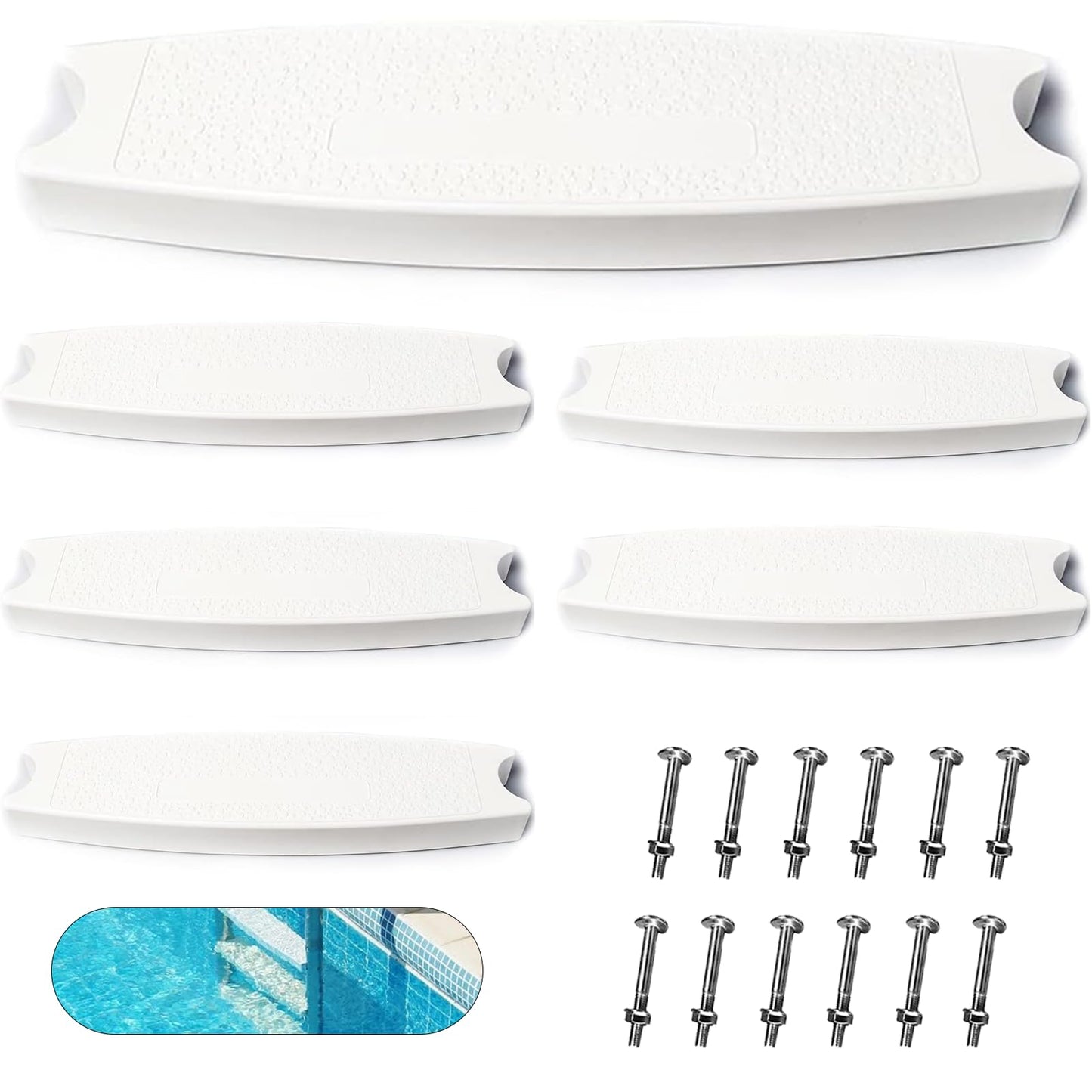 TonGass (6-Pack, White) 18" Universal Swimming Pool Ladder Rung Step Replacement with Stainless Steel Bolts Compatible with Inground Above Ground Pool Heavy-Duty Molded Plastic Ladder Step Parts