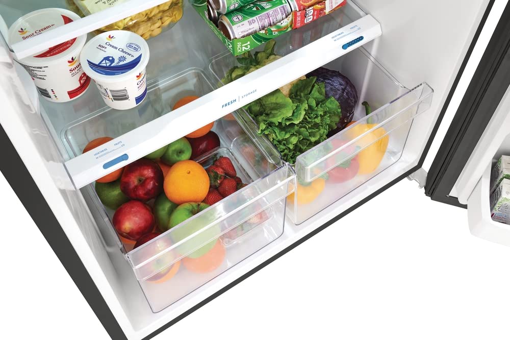 Frigidaire FFHT1822UB 18 cu. ft. Refrigerator with Spacious Interior Storage, Humidity Controlled Crispers to keep produce fresh for longer, Bright LED Lighting, Energy Star Certified, in Black