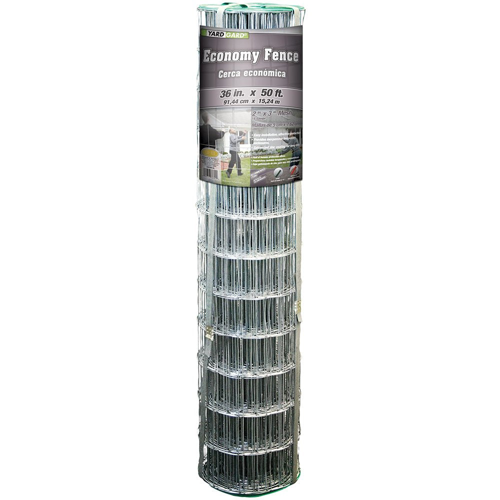 YARDGARD 2 in. x 3 in. Mesh Welded Wire Fence Roll, 36 in. x 50 ft., 16 Gauge Galvanized Steel Fence for Animal Enclosures, Garden Protection and Property Fencing