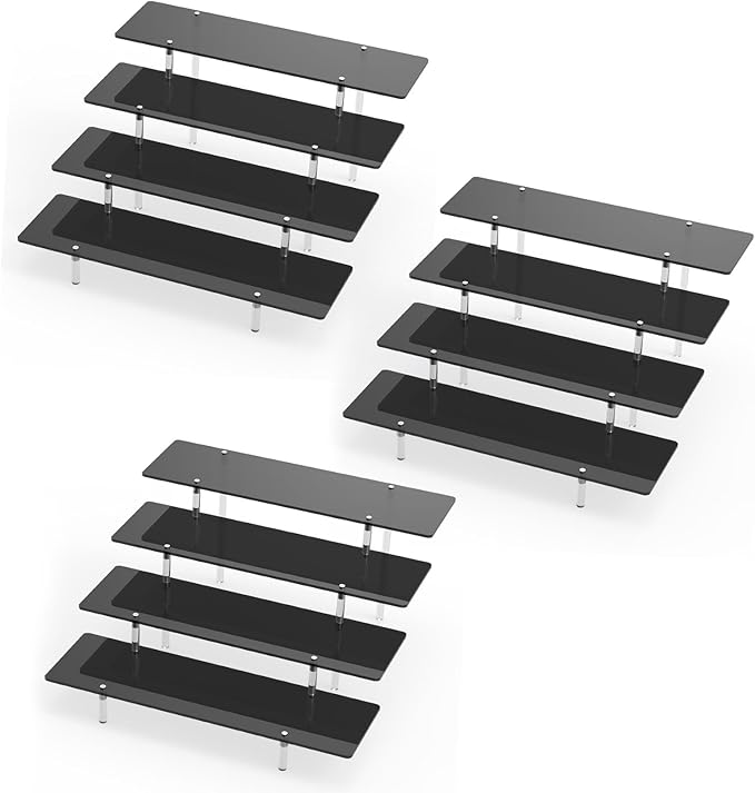 Acrylic Display Stands Risers, Perfume Cologne Organizer, Black 4 Tier Cupcake Stand Riser Shelf Compatible with Funko Pop Figures Food Dessert Makeup Skincare Cosmetics Lotion Organizer (3 PACKS)