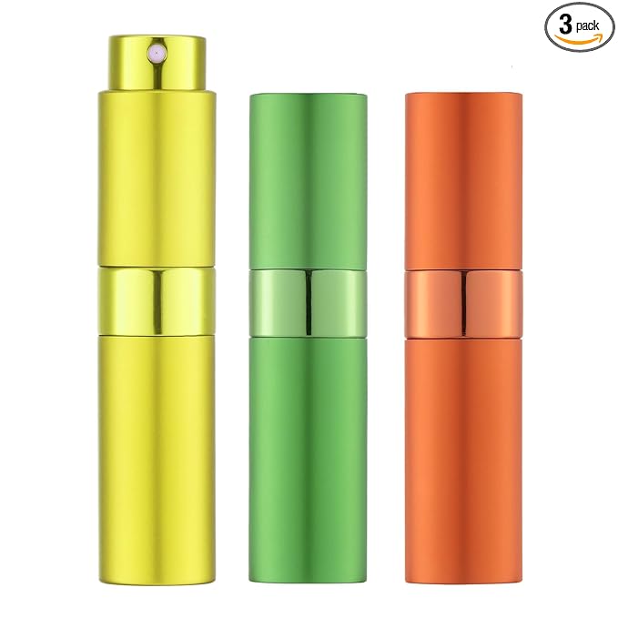 LISAPACK 8ML Atomizer Perfume Spray Bottle for Travel (3 PCS) Empty Cologne Dispenser, Portable Sprayer (Yellow, Green, Orange)