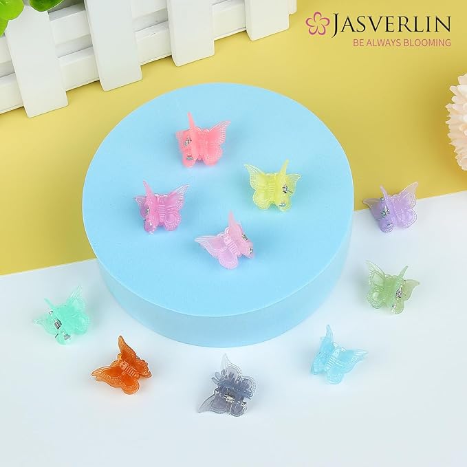 Butterfly Clips for Hair 50pcs, Cute Mini Small Hair Accessories for Kids Teens Girls Women 90s Y2K Colorful Pastel Clip Claw, 10 Colors (Jelly)