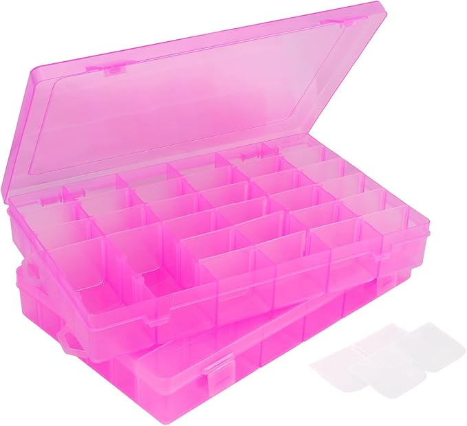 False Nail Container, 36-Gird Plastic Nail Art Organizers Storage Box with Adjustable Dividers, False Jewelry Diamonds Charms Nail 3D Decorations Manicure Accessory Holder Case, 2 Packs