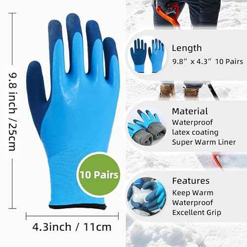 10 Pairs Waterproof Winter Work Gloves for Men and Women, Freezer Gloves for Outdoor Cold Weather Work Below Zero, Waterproof Garden Gloves for Shoveling Snow, Ice Fishing