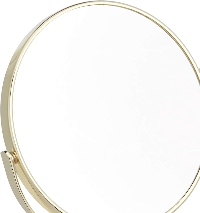 Amazon Basics Tabletop Magnifying Vanity Round Mirror with Clear Reflection, 1X/5X Magnification, Iron Frame, 7.2" x 4.92", Gold