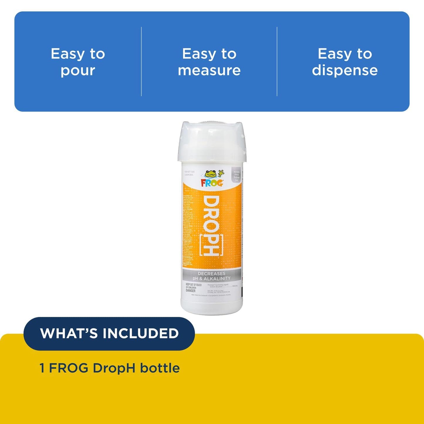 FROG DropH pH and Total Alkalinity Decreaser for Hot Tubs and Swim Spas - 3 lb Bottle with TruDose Measuring Cap for Easy Maintenance & Balancing - 1 Pack