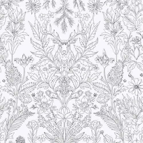 Black and White Deer Wallpaper 17.3"¡¿120" Nature Plant Peel and Stick Wallpaper Contact Paper Removable Self Adhesive Vinyl Wall Paper for Bedroom Living Room Cabinet