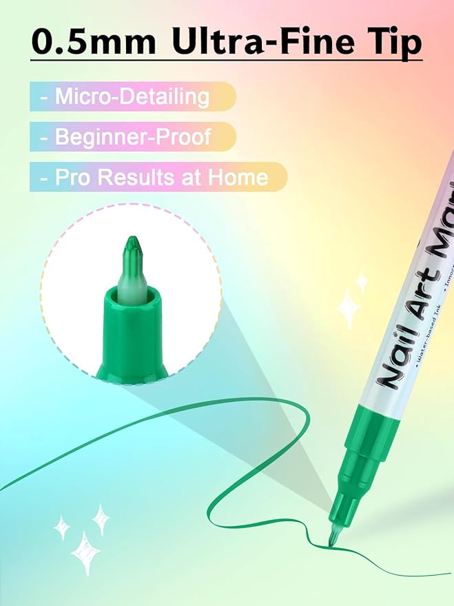 Kalolary 12 Color 0.5MM Nail Art Pens Set, 3D Nail Pens Nail Point Graffiti Dotting Pen Drawing Painting Liner Brush for DIY Nail Art Beauty Adorn Manicure Tools