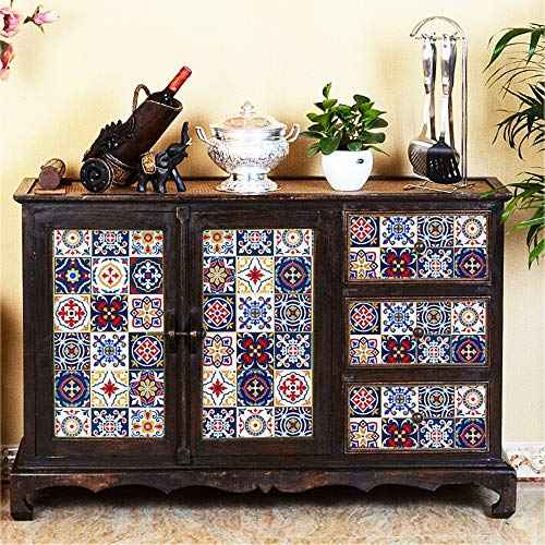17.7" X118.1"Pattern Contact Paper Removable Peel and Stick Wallpaper Colorful Tile Self Adhesive Wallpaper Vinyl Waterproof Easy to Clean for Cabinets Countertop Kitchen Backsplash Shelf Drawer Liner