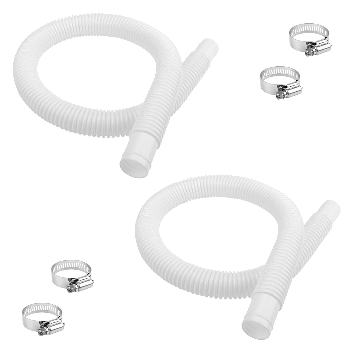 1-1/4 Inch x 3 Foot Long Pool Filter Pump Hoses, 1.25 Pool Hoses Compatible with Intex White Above Ground Pool Flex Connection Suction Hose or Filter - 2 Pack