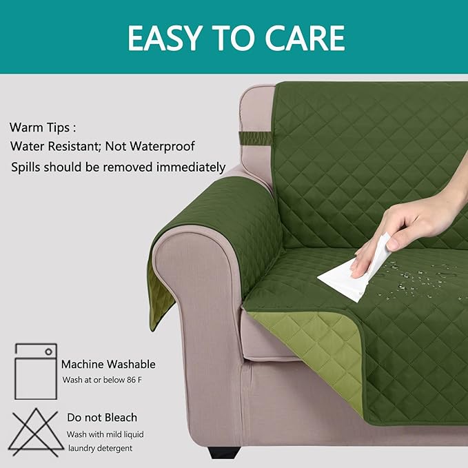 U-NICE HOME Loveseat Sofa Cover Reversible Couch Covers for 2 Cushion Couch for Dogs Furniture Protector Cover with Elastic Straps Water Resistant(Loveseat Small, Huntergreen/Sage)