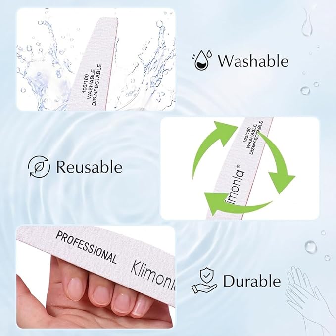 25pcs Professional Half Moon Nail Files Emery Board Set 180/240 Grit Dual-Grit Buffer Files for Natural & Acrylic Nails Tools Suit for Home Salon