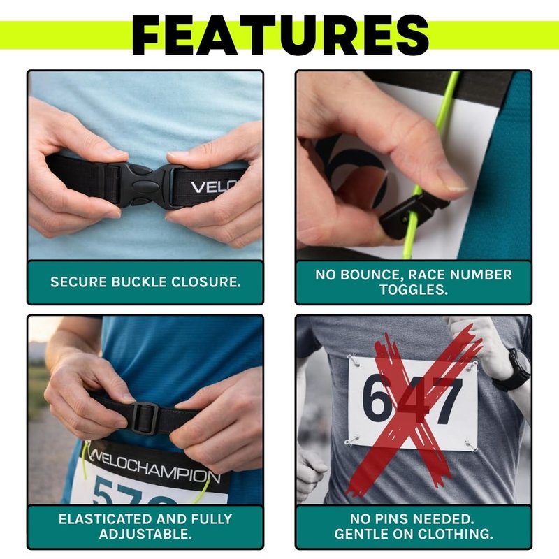 VeloChampion Lightweight Running Belt Waist Pack for Men Women - Elasticated Stretch Fit Race Number Holder - No Pins - 3 Sizes - Run. Triathlon. Cycle. Marathon. Jogging (1, Large)