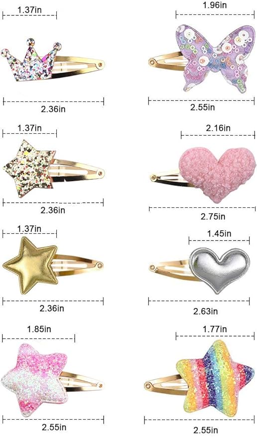 8 Pairs/16 Pack Hair Clips for Girls, Gingbiss Butterfly Metal Snap Hair Clips, Cute Girls Barrettes Heart Shaped Hair Clips Accessories for Kids