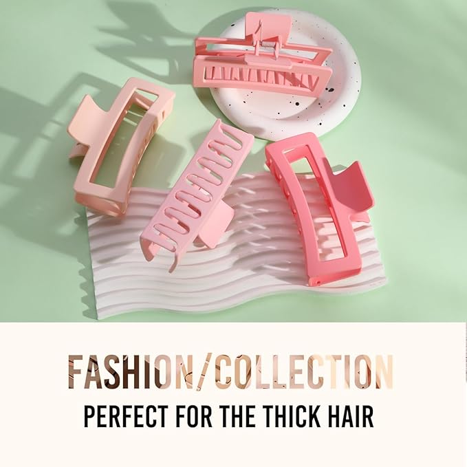 5 Inche Gradient Pink Extra Large Claw Clips for Thick and Long Hair, 4 Pack Xl Jumbo Oversized Matte Non-slip Rectangle Hair Clips for Women, Big Strong Hold Jaw