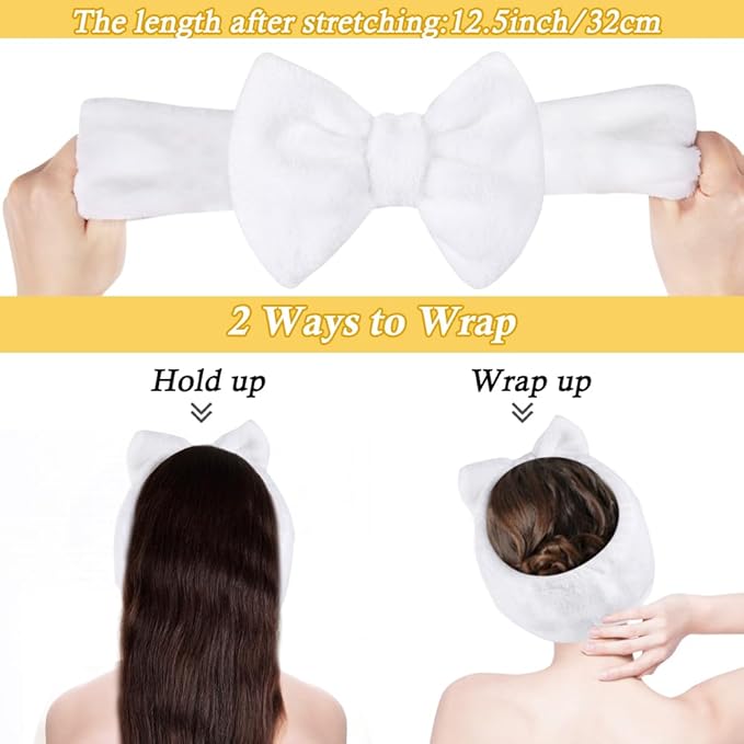 Shintop Skincare Headband, Soft Spa Headband Makeup Headwear with Cute Bow Elastic Hairband for Washing Face Facial Mask ShowersÃ¯Â¼ÂWhiteÃ¯Â¼Â