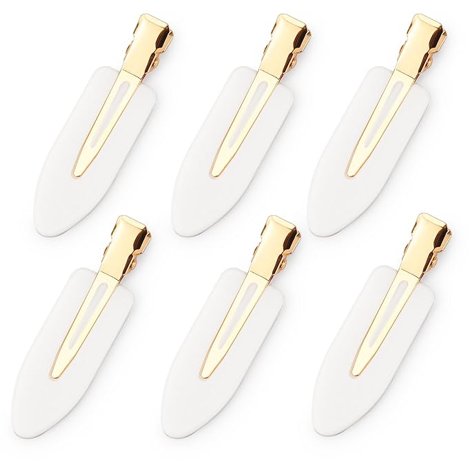 D 6 Pcs Creaseless Hair Clips No Crease Hair Clip Makeup Clips for Women and Girls Flat No Bend Hair Clips for Hairstyling Salon Golden Handle (White)