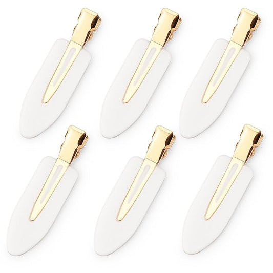 D 6 Pcs Creaseless Hair Clips No Crease Hair Clip Makeup Clips for Women and Girls Flat No Bend Hair Clips for Hairstyling Salon Golden Handle (White)