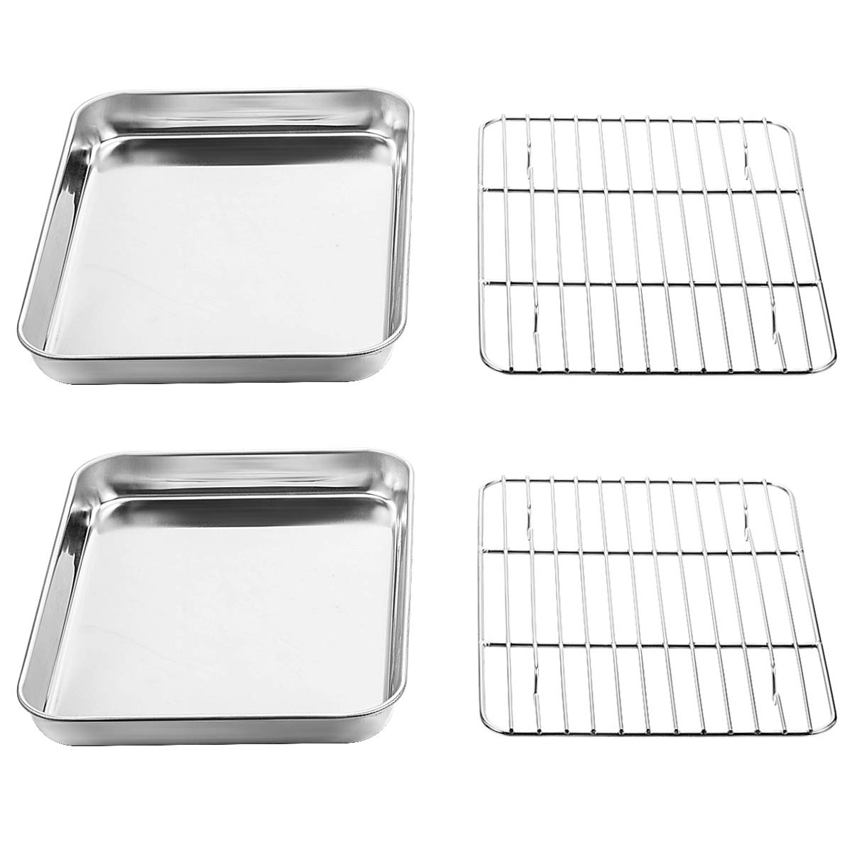 Wildone Baking Sheet with Rack Set [2 Sheets + 2 Racks], Stainless Steel Cookie Pan baking Tray with Cooling Rack, Size 10 x 8 x 1 Inch, Non Toxic & Heavy Duty & Easy Clean