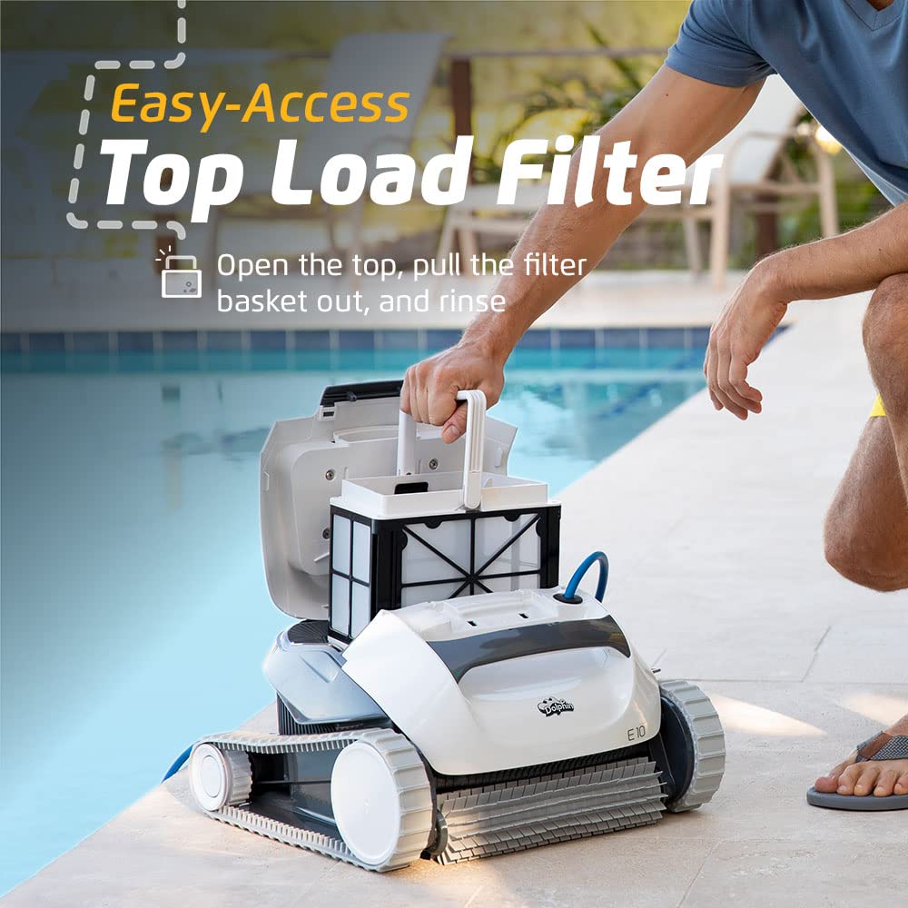 Dolphin (2026 Model) E10 Automatic Robotic Pool Vacuum Cleaner, Active Scrubber Brush, Top Load Filters Access, Ideal for Above-Ground Pools up to 30 FT in Length