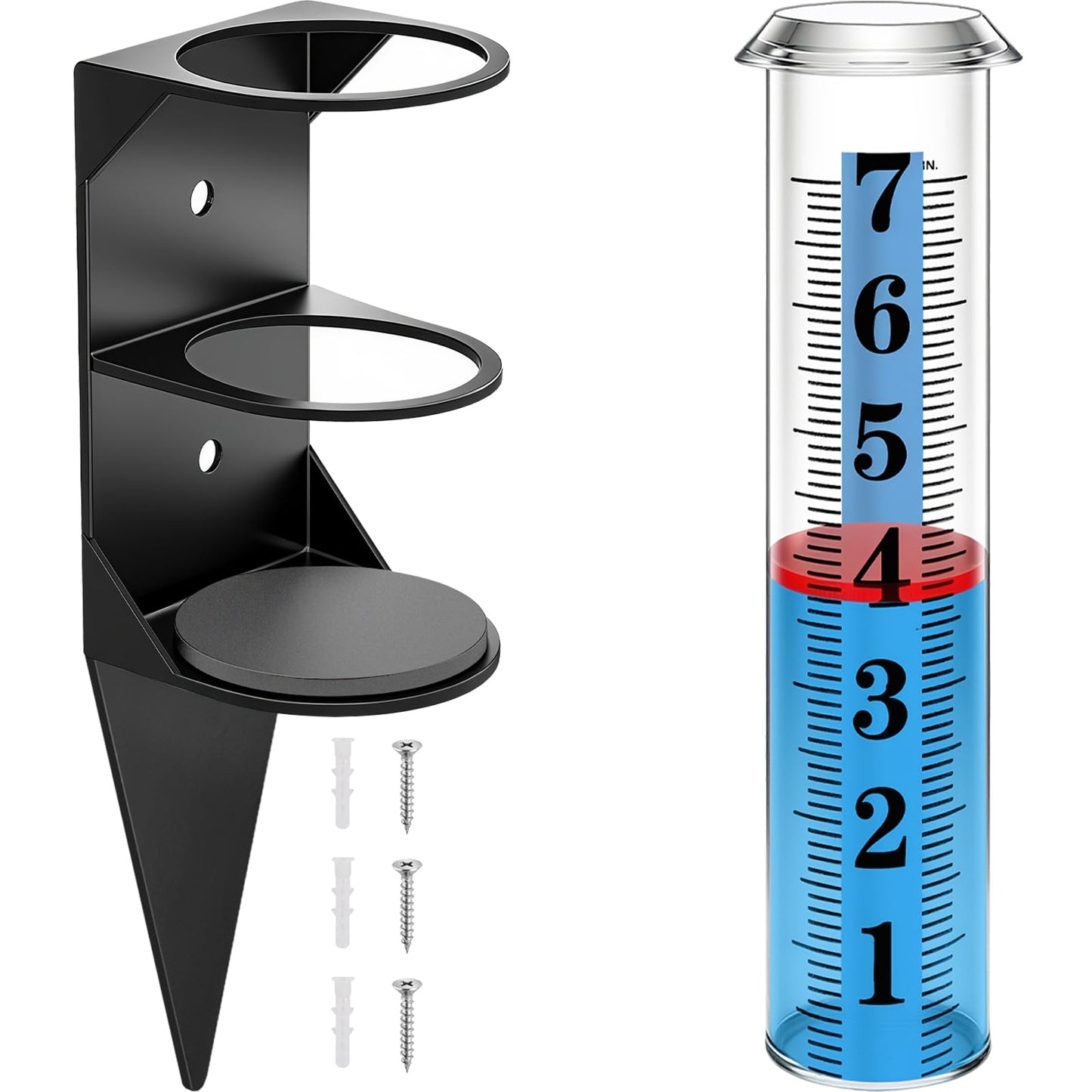 WondMall Rain Gauge Outdoor,7" Rain Gauges Outdoors Best Rated with Metal Rack Holder, Rain Measure Gauge, Easy to Read with Red Float, Large Font Plastic Replacement Tube for Yard Garden