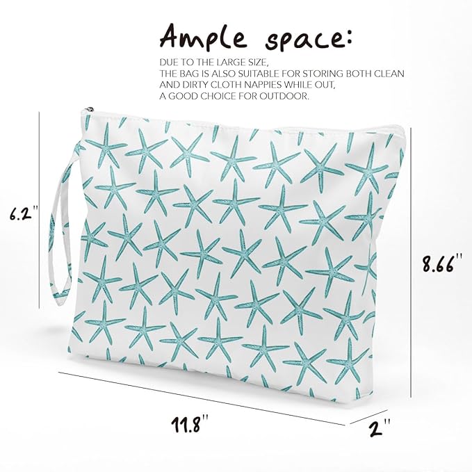 Fokongna Travel Makeup Bag - Wet Dry Bag for Swimsuit, Beach Pool Diapers, Dirty Yoga Gym Clothes - Zipper Pouch for Women, Sister, Friends - Ocean Sea Shells Beach Starfish