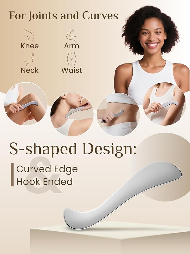 Rena Chris Muscle Scraper Tool Set - Stainless Steel Gua Sha for Physical Therapy & Deep Tissue Massage, Body Gua Sha Tools with Travel Pouch (2-Piece Kit)