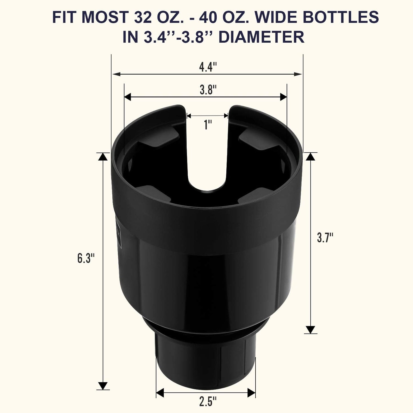 Seven Sparta 2 Pack Car Cup Holder Expander with Adjustable Base, Compatible with Hydro Flasks 32/40 Ounce, Compatible with Yeti Ramblers 20/26/30 Ounce, Other Bottles in 3.4"-3.8" (Black)