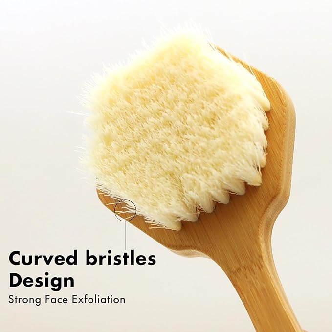 NORTHSONG Deep Cleaning Body & Face Scrubber Set Extra Long17.72Inch Bamboo Back Brush with Wild Boar Bristles&Gentle Facial Cleansing Brush for All Skin Types Ideal for Elderly, Sensitive Skin