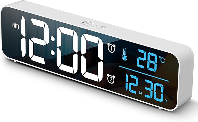 Hournor Digital Clock for Bedroom, Digital Wall Clock for Living Room Decor, Desk Table Clocks, Digital Clock Large Display, Bedroom Smart Alarm Clock for Office White Blue