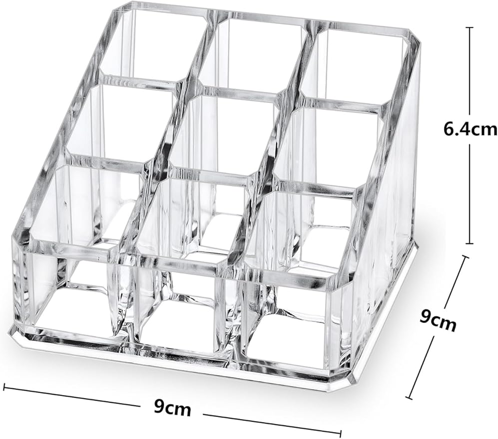 Lipstick Lip Gloss Organizer,Small Clear Acrylic Compact Essential Oil Rollerball Perfume Holder with 9 Slots
