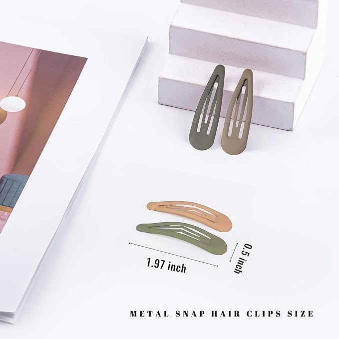 Small Hair Barrettes For Women No Slip Metal Snap Clips For Thin And Fine Hair,Matte Black Brown Green Gray,20 PCS,1.97 x 0.5 Inch.