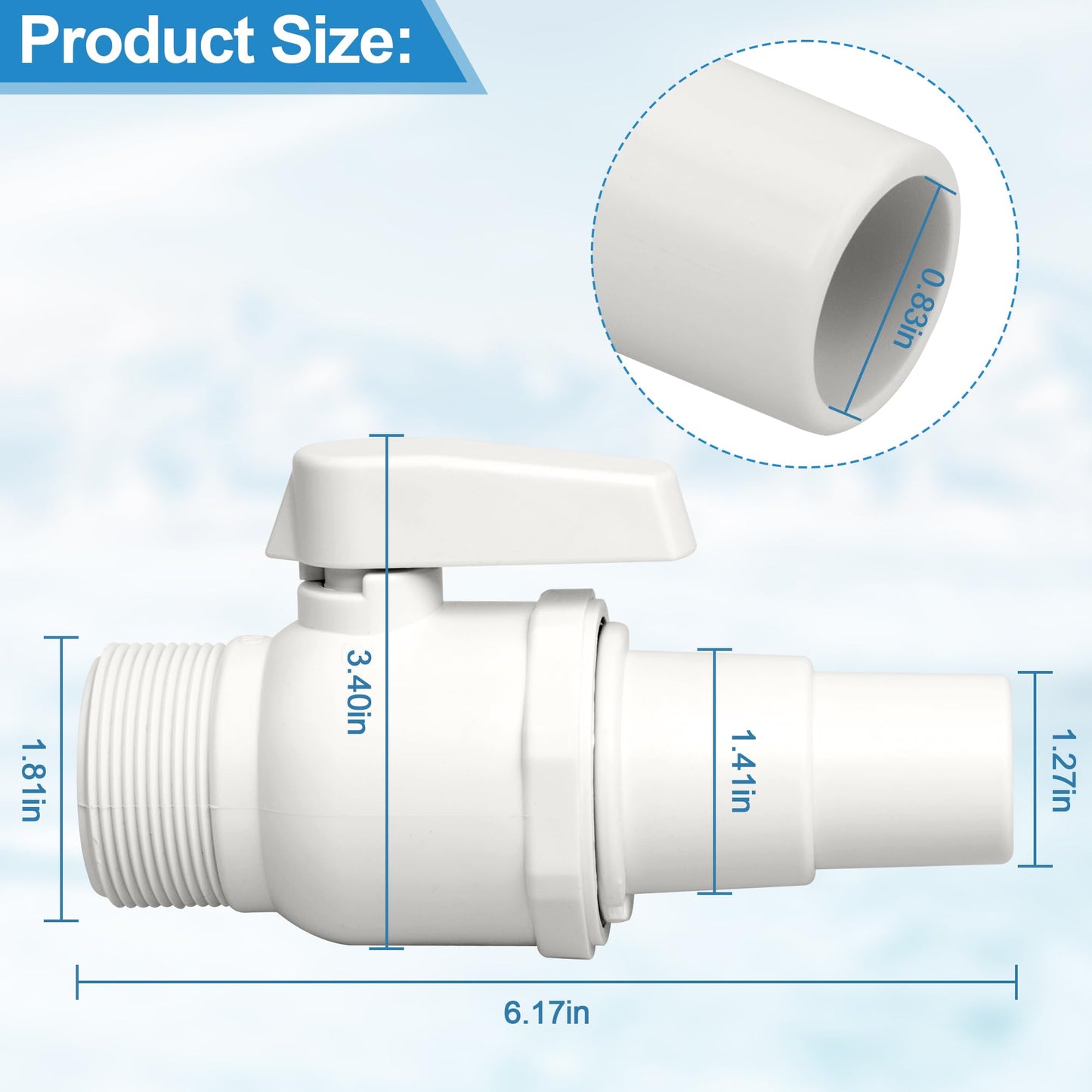 Upgrade SP0729 Ball Valve for Hayward Pool Filter Valve, Econoline 2-Way Pool Shut Off Valve 1.5" MIP x 1.5” - 1.25”, Above Ground Pool Filter Parts