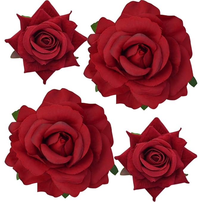 Rose Hair Clip Flower Hairpin Brooch Floral Clips, 4 Pcs Fabric Rose Flowers Hair Clips Mexican Hair Flowers Pin up Headpieces for Woman Girl Wedding Party Mother's Day