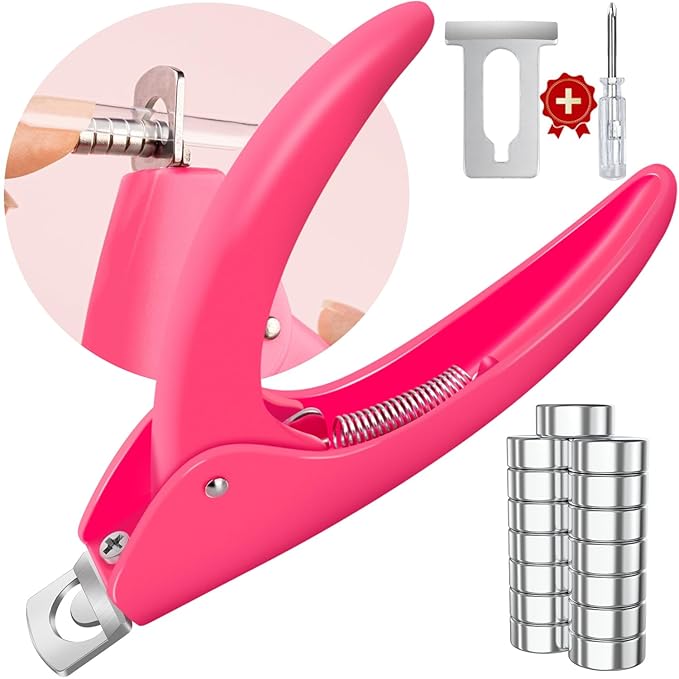 Pink Adjustable Nail Clippers with Magnets Sizers for Acrylic Nails, Artificial Fake Nail False Nail Tip Cutter Trimmer Manicure Pedicure Sharp Blade Clip Tool For Salon Home Art Beauty