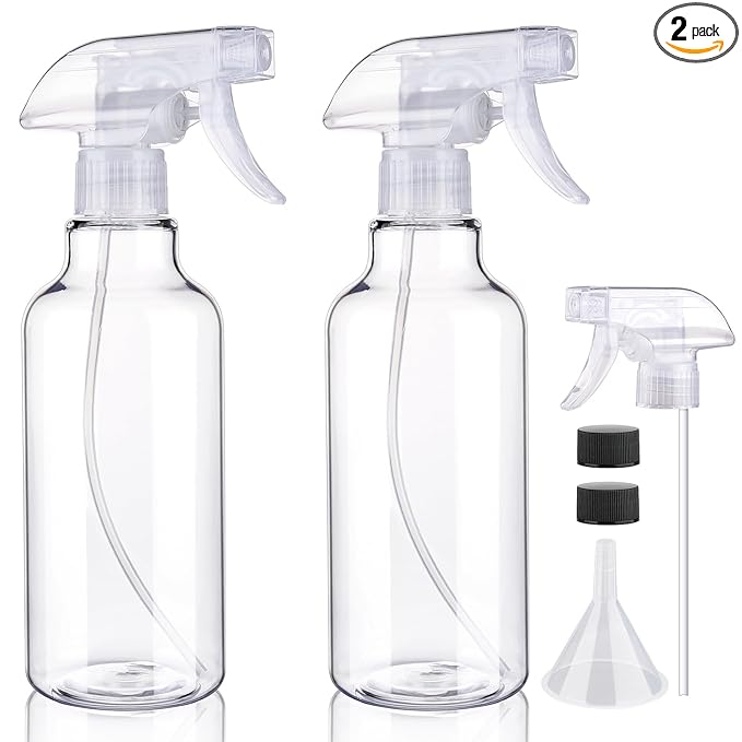 Plastic Spray Bottles Empty Spray Bottle 16.9oz/500ml 2 Pack Heavy Duty Spraying Bottles Mist/Stream Water Bottle for Cleaning Solutions, Essential Oils, Hair (Clear)