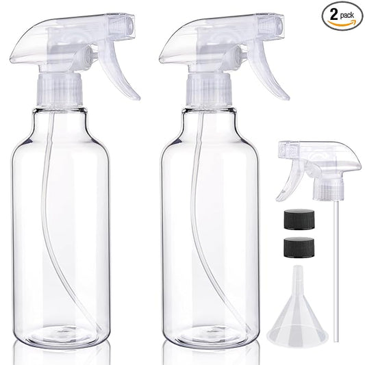 Plastic Spray Bottles Empty Spray Bottle 16.9oz/500ml 2 Pack Heavy Duty Spraying Bottles Mist/Stream Water Bottle for Cleaning Solutions, Essential Oils, Hair (Clear)