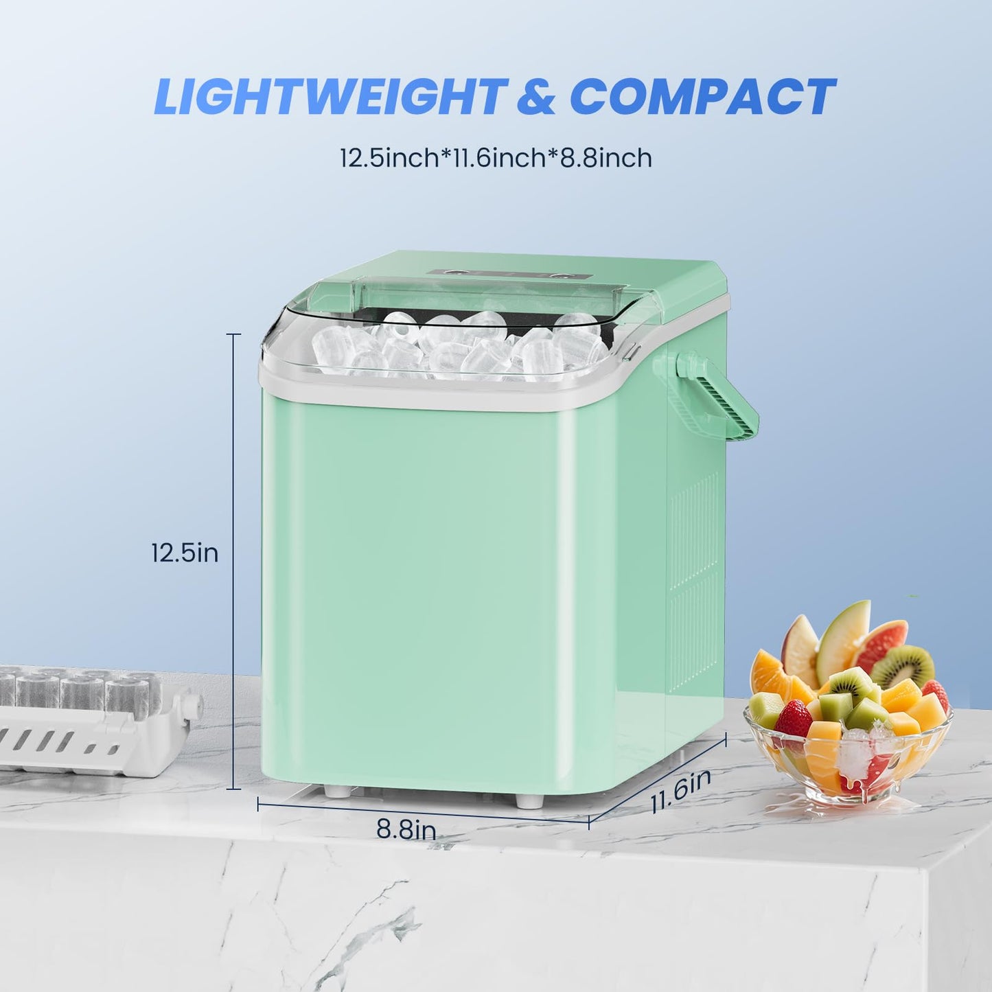 NEWBULIG Ice Makers Countertop with Handle, Portable Ice Machine, 9 Bullet Ice Cubes in 6 Mins, 26lbs in 24Hrs, Auto-Cleaning, with Basket and Scoop, for Home, Kitchen, RV, Camping,Green