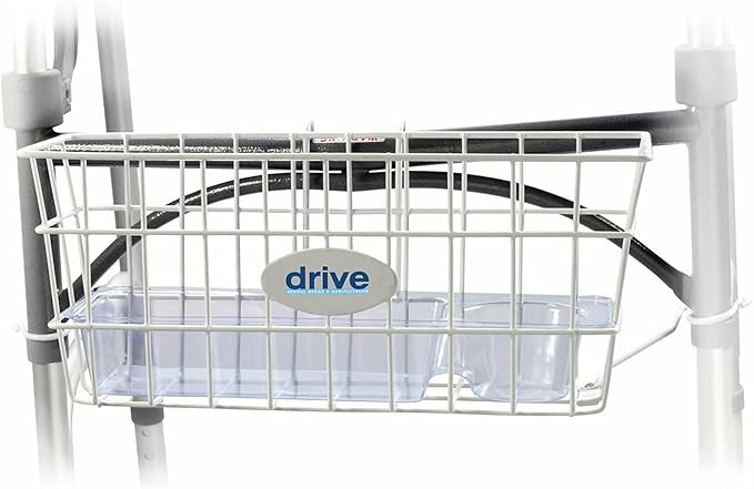 Drive Medical 10200B Walker Basket, Basket for Folding Walker with Cup Holder, White