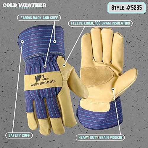 Wells Lamont Men's Heavy Duty Leather Palm Thinsulate Winter Work Gloves with Safety Cuff, Medium 5235M