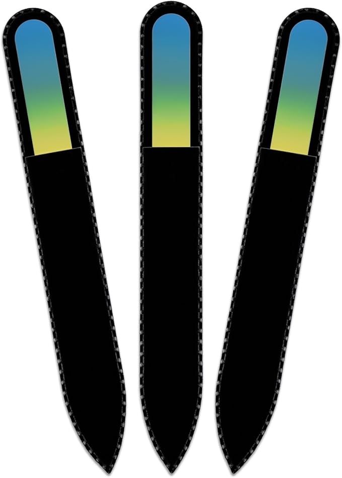 Mont Bleu Rainbow Glass Nail File in Black Pouch - Czech Tempered Glass - Handmade in Bohemia-Czech Republic - Grow Long, Healthy, Beautiful Nails