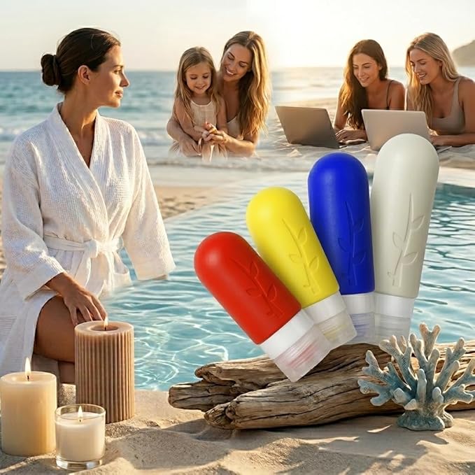 Travel Bottles Kit (16 Pack) - TSA Approved, Leak Proof Silicone Squeezable Containers for Toiletries. Complete Set with Jars, Sprayers & Bag (Fluorescent)