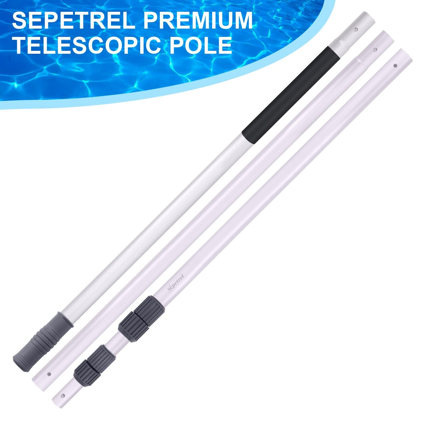 Sepetrel Pool Pole-Upgraded Professional 15 Foot Telescoping Swimming Pool Pole with Threaded Tips,Adjustable Telescopic Poles,for Skimmer Net,Brush,Vacuum Head