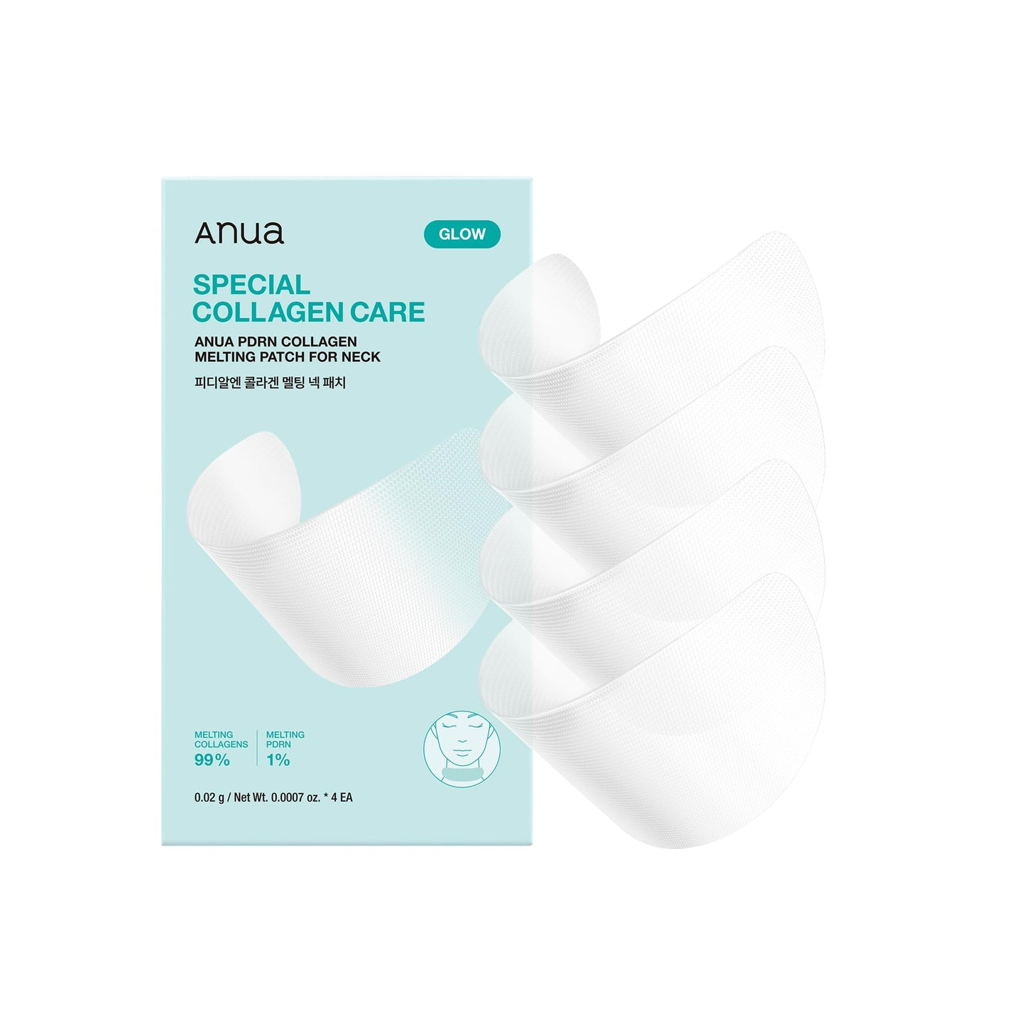 Anua PDRN Collagen Melting Patch for Neck, Lifting and Firming, Thin Film Patch for Neck Fine Lines & Forehead, Plumping Effect with Salmon DNA, Korean Skincare, 0.02g x 4EA