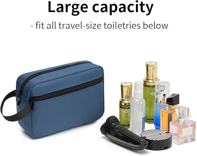 Travel Hanging Toiletry Bag with Carry Handle - Water-Resistant Small Cosmetic Organizer for Men & Women, Makeup, Shaving Kit, Gym & Travel Essentials (Navy Blue)