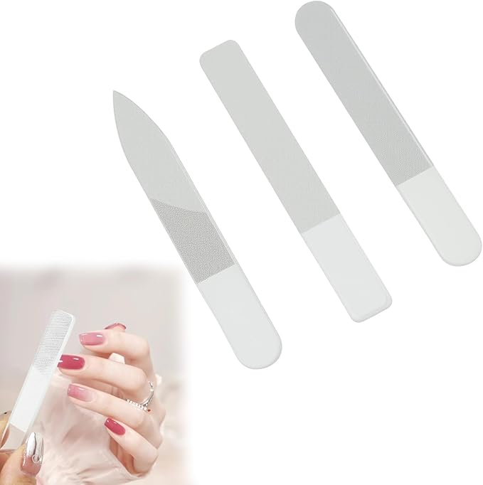 3 Pcs Glass Nail File Set, Crystal Fingernail Buffer and Polisher for Natural Nails Professional Manicure Care Tools Kit, for Home Salon Daily Use by Women Men and Adults