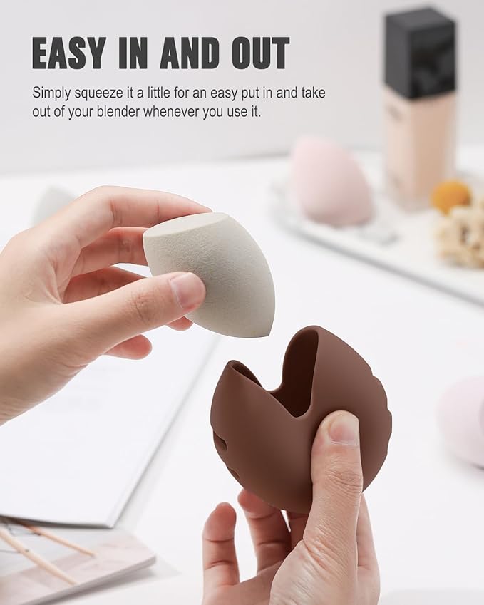 FERYES Makeup Sponge Holder Ã¢ÂÂ Shatterproof Eco-Friendly Silicone Beauty Make Up Blender Case for Travel - Brown