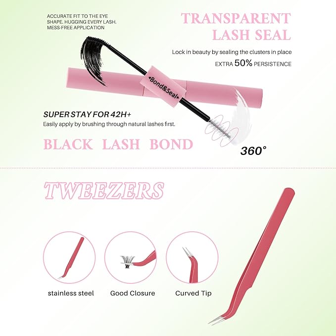 Lash Clusters Kit DIY Lash Extension Kit Colored Cluster Lashes Eyelash Extension Kit Individual Lashes with Lash Bond and Seal,Lash Tweezers Natural Look RITALASH(30D+40D+50D+40D Colored Kit,9-16mm)