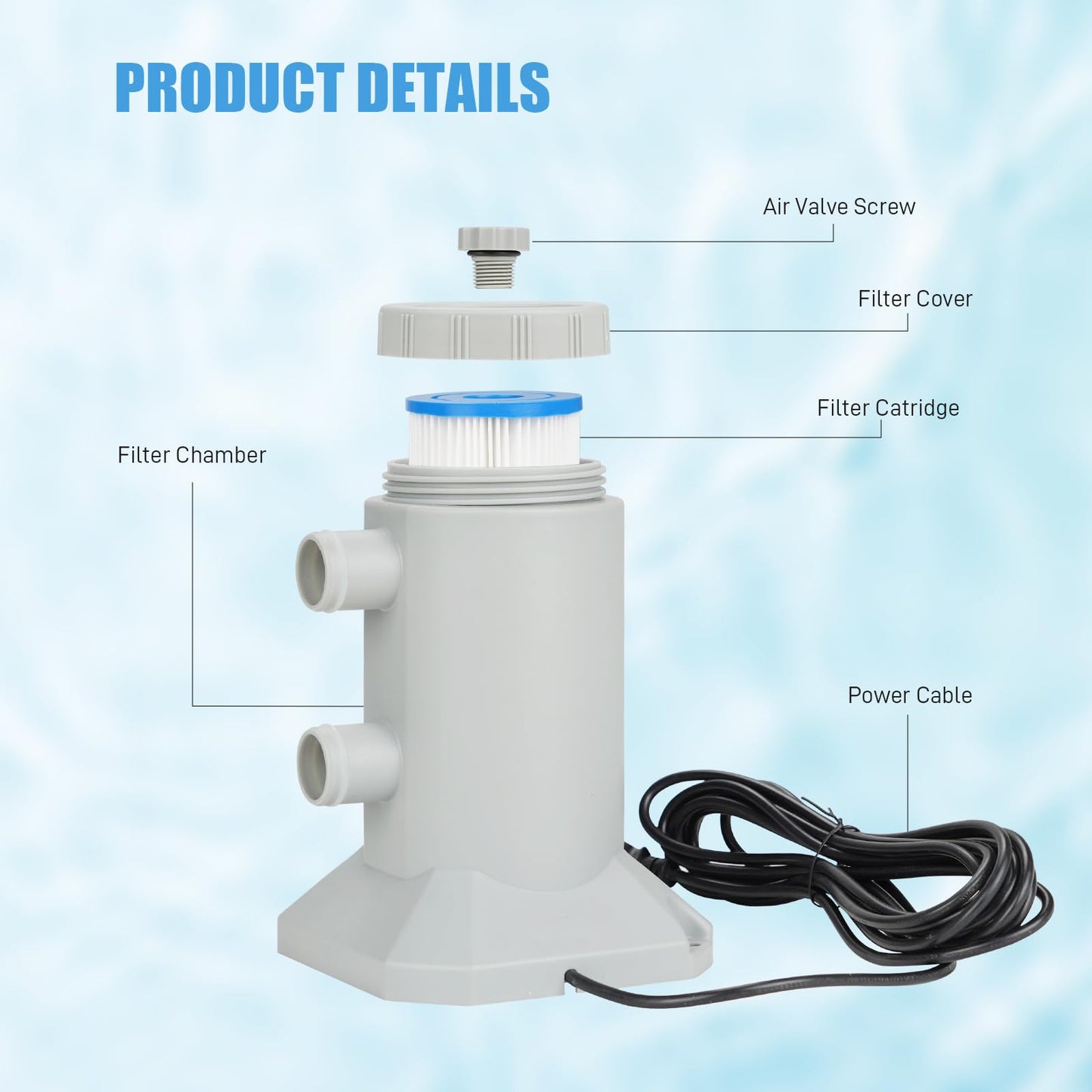 SNMUMU Small Pool Pump and Filter Kit, Powerful 530 GHP Above Ground Pool Filter Pump Quickly and Cleanliness of Your Pool Water, Pool Pumps for Above Ground Pools (Gray 530GHP)